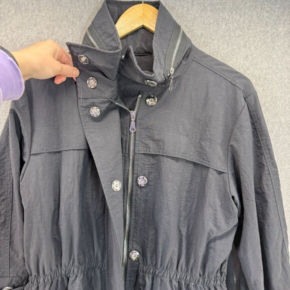 Unbranded Gray Rain Jacket Windbreaker Coat Lagenlook Full Zip Roll Hood Anorak - Picture 4 of 16